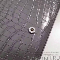 Perfect Saint Laurent Chain Wallet in Grey Crocodile Embossed Leather 377829