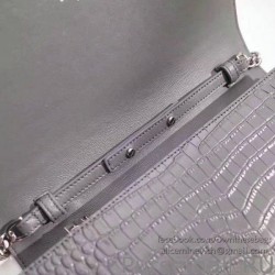 Perfect Saint Laurent Chain Wallet in Grey Crocodile Embossed Leather 377829