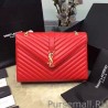 Knockoff Saint Laurent Classic Large Monogram Shoulder Bag in Red Grained Matelasse 396910