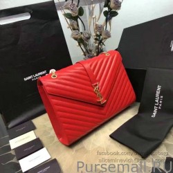 Knockoff Saint Laurent Classic Large Monogram Shoulder Bag in Red Grained Matelasse 396910