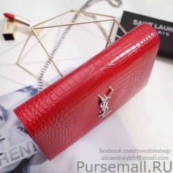 1:1 Mirror Saint Laurent Chain Wallet in Red Crocodile Embossed Leather 377829