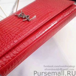 1:1 Mirror Saint Laurent Chain Wallet in Red Crocodile Embossed Leather 377829