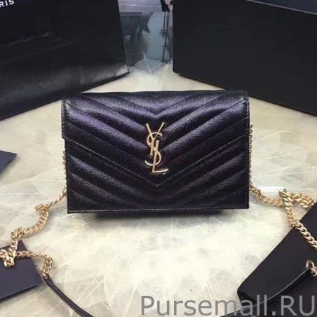 High Saint Laurent Envelope Chain Wallet in Black Grained Calfskin 201120