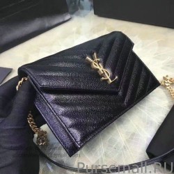 High Saint Laurent Envelope Chain Wallet in Black Grained Calfskin 201120