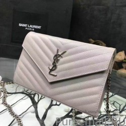 Fashion Saint Laurent Light Pink Grained Matelasse Leather Chain Wallet Y221220