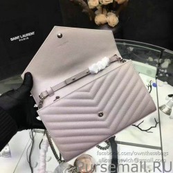 Fashion Saint Laurent Light Pink Grained Matelasse Leather Chain Wallet Y221220