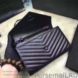 Knockoff Saint Laurent Monogram Medium Grained Matelasse Leather Chain Wallet Black Y121290