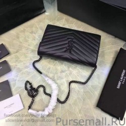 Knockoff Saint Laurent Monogram Medium Grained Matelasse Leather Chain Wallet Black Y121290