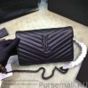 Knockoff Saint Laurent Monogram Medium Grained Matelasse Leather Chain Wallet Black Y121290