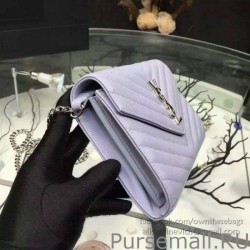 UK Saint Laurent Violet Grained Matelasse Leather Chain Wallet Y221220