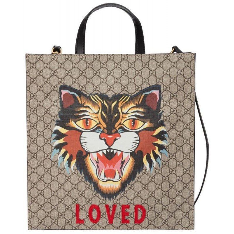 Replicas Angry Cat Print GG Supreme Tote 450950 Coffee