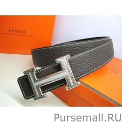 7 Star Hermes in Calfskin Diamond Belt HB118 Black Silver