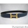 Replica Hermes in Calfskin Diamond H Belt HB120 Blue Gold