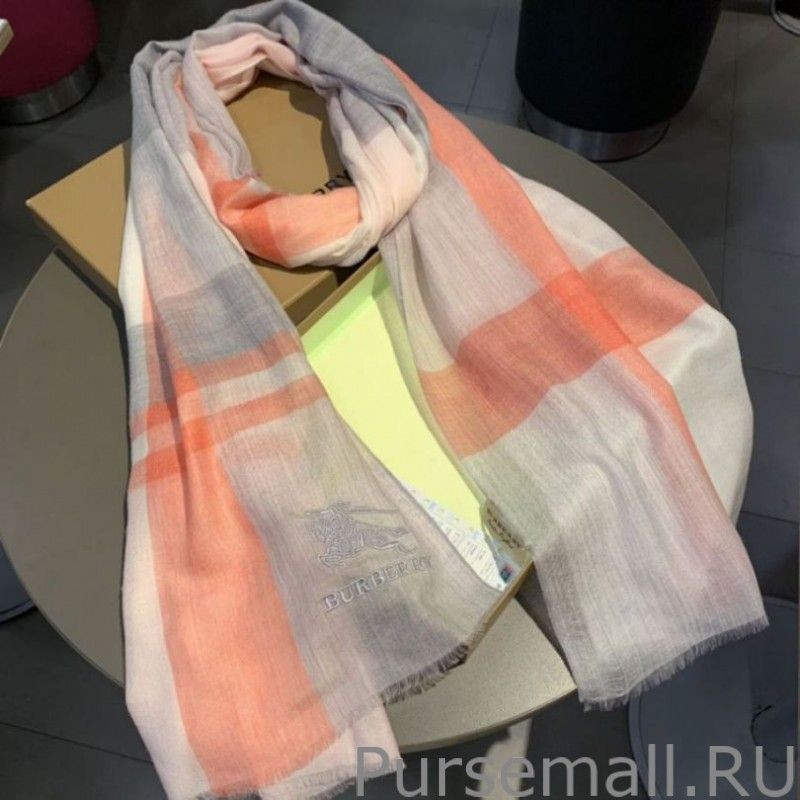 Cheap Burberry Check Cashmere Silk Shawl 80 x 200 Orange