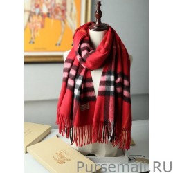 High Burberry Classic Check Cashmere Shawl 70 x 200 Red