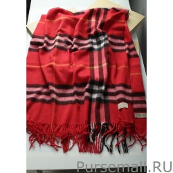 High Burberry Classic Check Cashmere Shawl 70 x 200 Red