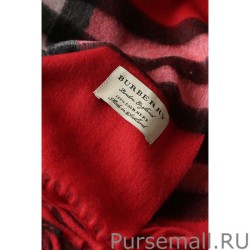 High Burberry Classic Check Cashmere Shawl 70 x 200 Red