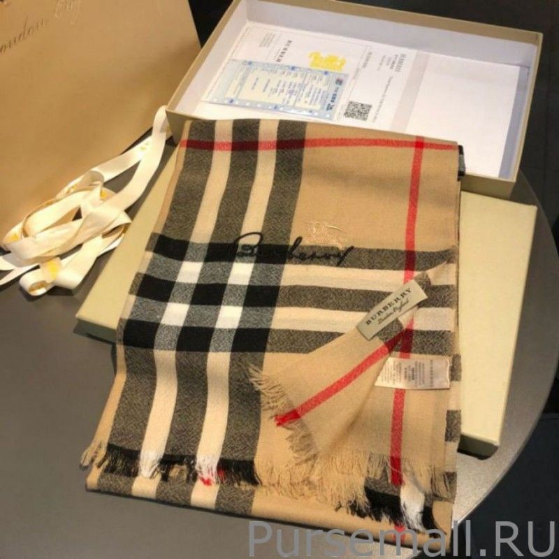 1:1 Mirror Burberry Classic Check Cashmere Shawl 70 x 220 Brown