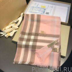 Designer Burberry Classic Check Cashmere Shawl 70 x 220 Pink