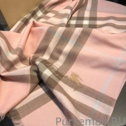 Designer Burberry Classic Check Cashmere Shawl 70 x 220 Pink