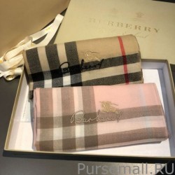 Designer Burberry Classic Check Cashmere Shawl 70 x 220 Pink