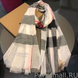 Inspired Burberry Classic Check Cashmere Shawl 75 x 205 White