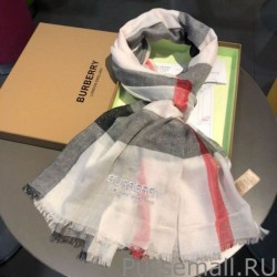 Inspired Burberry Classic Check Cashmere Shawl 75 x 205 White