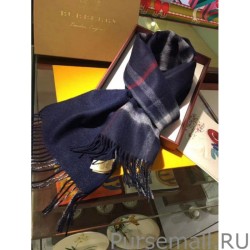 High Quality Burberry Classic Double-Faced Cashmere Scarf 30 x 168 Dark Blue