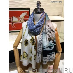 Designer Burberry Oyster Print Cashmere Shawl 110 x 200 Blue