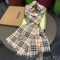 Top Burberry TB Check Horseferry Cashmere Shawl 70 x 200 Black