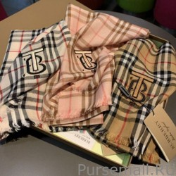 7 Star Burberry TB Check Horseferry Cashmere Shawl 70 x 200 Brown