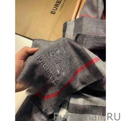 Luxury Burberry Aquatic Cashmere Small Check Shawl 75 x 220 Gray