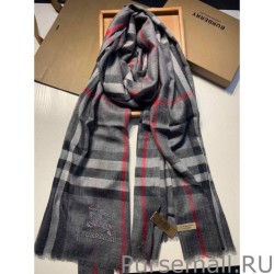 Luxury Burberry Aquatic Cashmere Small Check Shawl 75 x 220 Gray