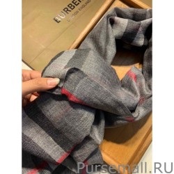 Luxury Burberry Aquatic Cashmere Small Check Shawl 75 x 220 Gray