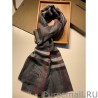 Luxury Burberry Aquatic Cashmere Small Check Shawl 75 x 220 Gray