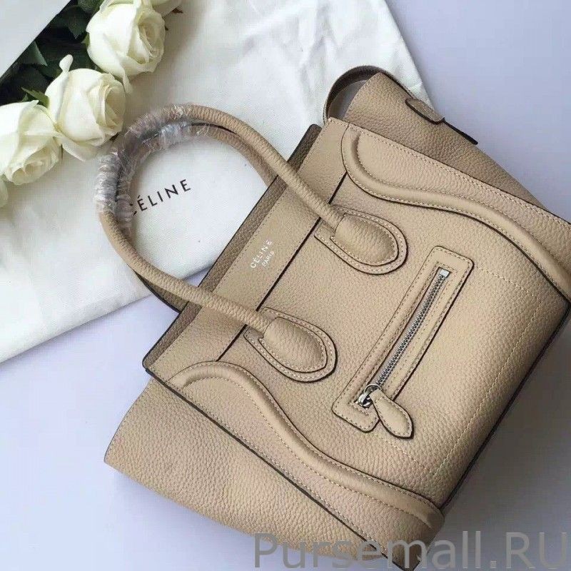 Inspired Celine Micro Luggage Bag In Beige Grained Leather