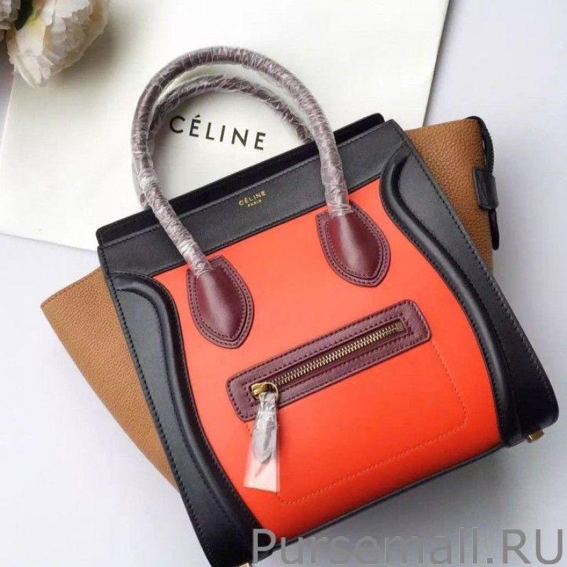 Replicas Celine Micro Luggage Bag In Multicolour Calfskin Orange