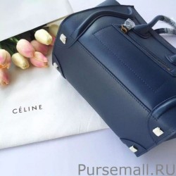 Luxury Celine Micro Luggage Bag In Navy Blue Calfskin