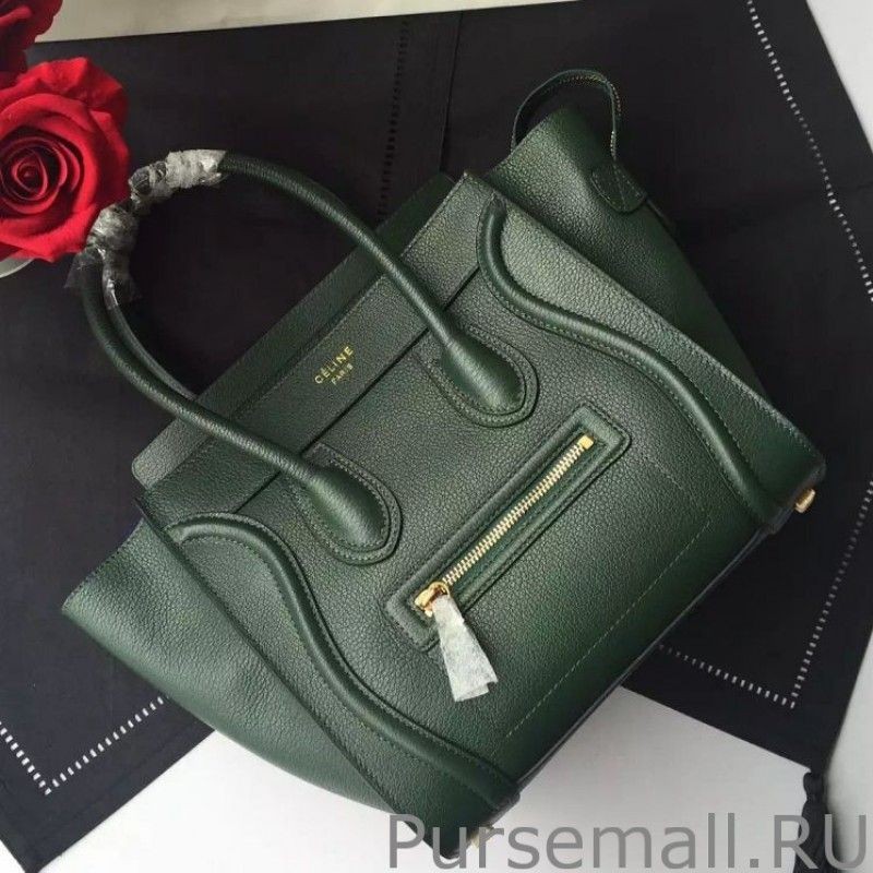 Top Quality Celine Mini Luggage Bag In Green Goatskin