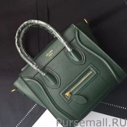 High Celine Nano Luggage Bag In Green Goatskin Leather