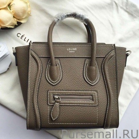 High Celine Nano Luggage Bag In Khaki Grained Leather