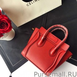 Perfect Celine Nano Luggage Bag In Red Goatskin Leather