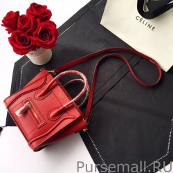 Perfect Celine Nano Luggage Bag In Red Goatskin Leather