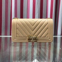 Wholesale Boy Classic Chevron Flap Grained Bag A67086 Apricot