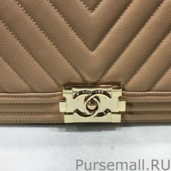 Wholesale Boy Classic Chevron Flap Grained Bag A67086 Apricot