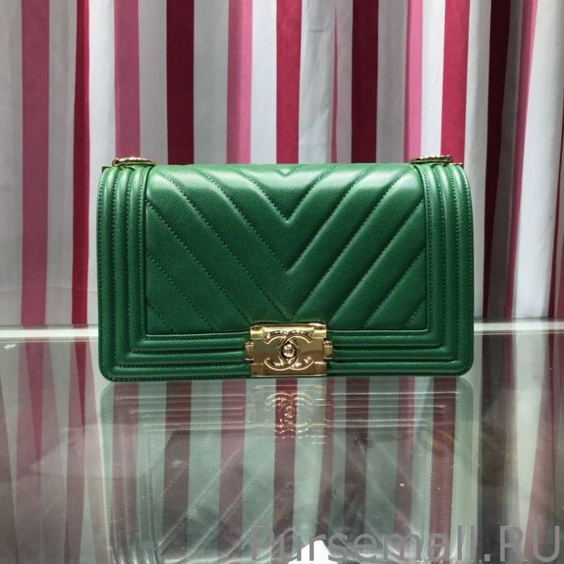 AAA+ Boy Classic Chevron Flap Grained Bag A67086 Green