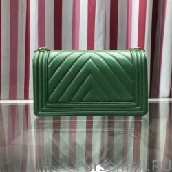 AAA+ Boy Classic Chevron Flap Grained Bag A67086 Green