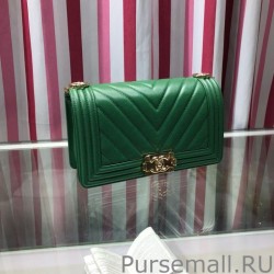 AAA+ Boy Classic Chevron Flap Grained Bag A67086 Green