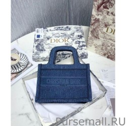 Top Christian Dior Book Tote Mini Denim Dior Oblique Embroidered Tote Blue