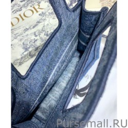 Top Christian Dior Book Tote Mini Denim Dior Oblique Embroidered Tote Blue